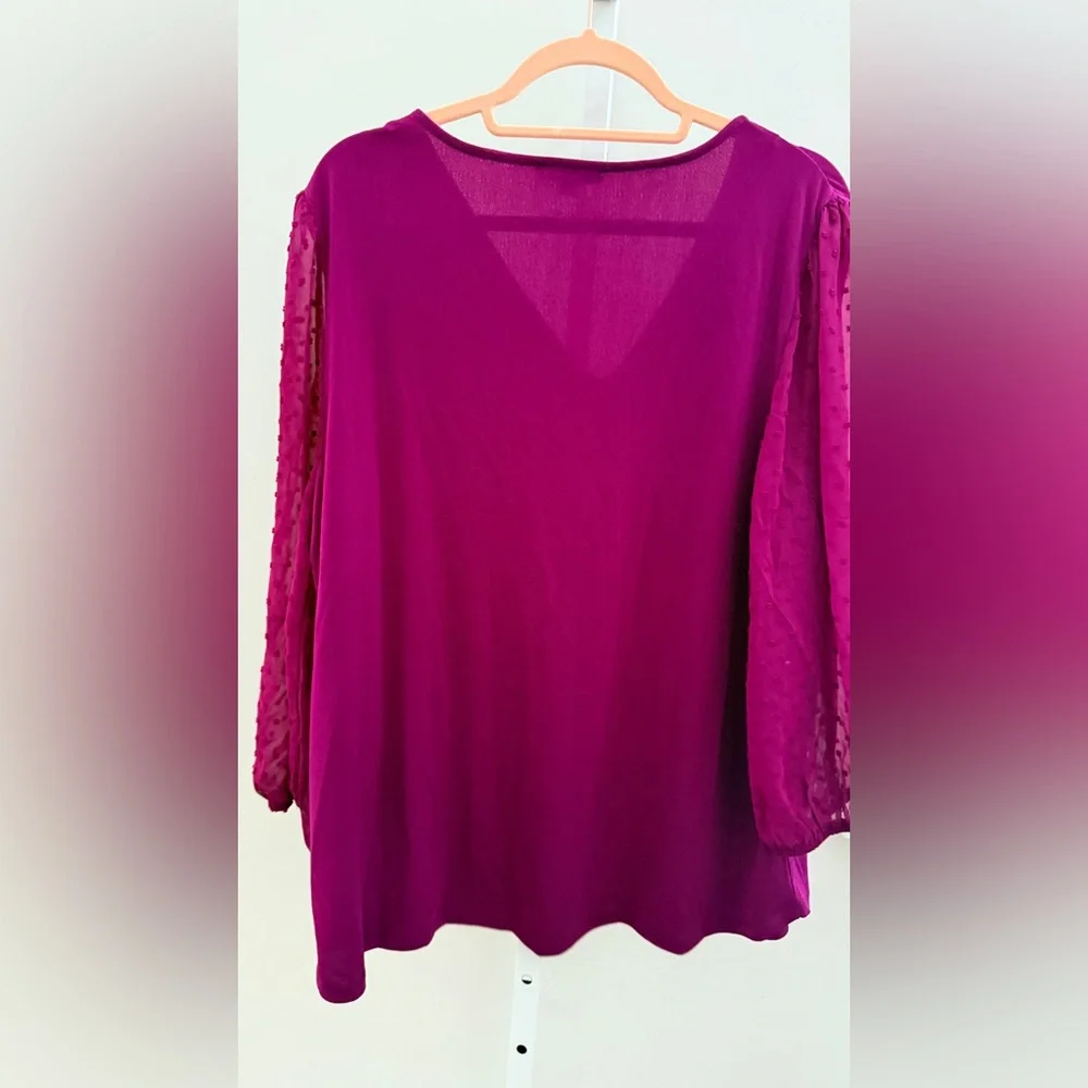 Adrianna Papell Deep Purple Blouse with Sheer Sleeves size 1X - Picture 2 of 6
